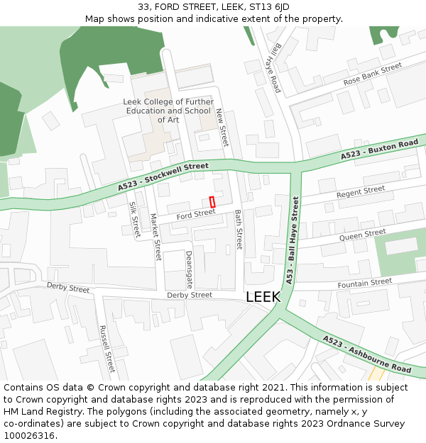 33, FORD STREET, LEEK, ST13 6JD: Location map and indicative extent of plot