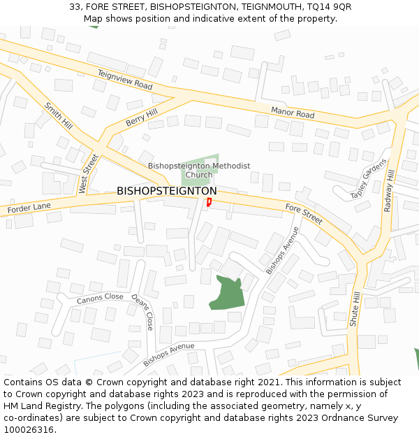 33, FORE STREET, BISHOPSTEIGNTON, TEIGNMOUTH, TQ14 9QR: Location map and indicative extent of plot