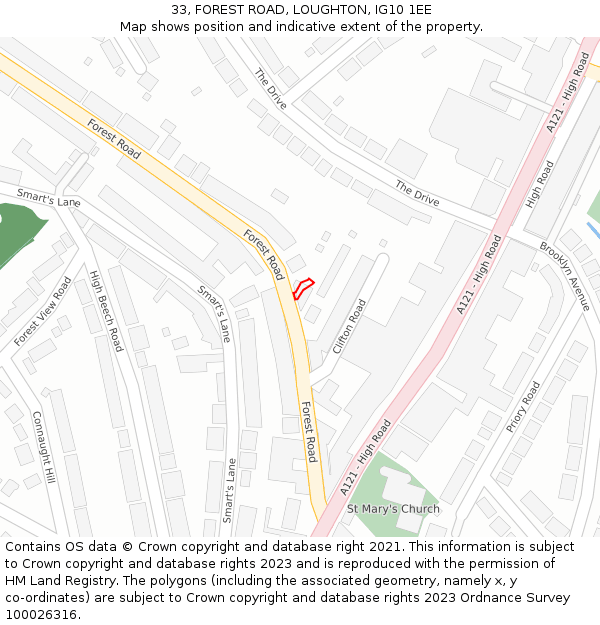 33, FOREST ROAD, LOUGHTON, IG10 1EE: Location map and indicative extent of plot