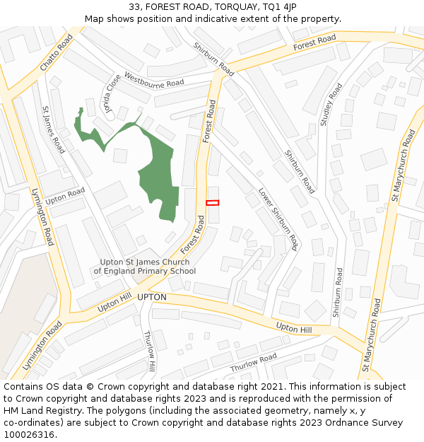 33, FOREST ROAD, TORQUAY, TQ1 4JP: Location map and indicative extent of plot