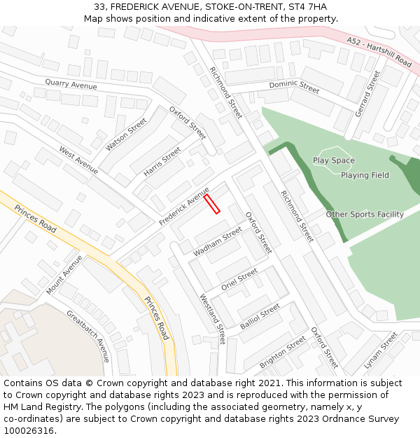 33, FREDERICK AVENUE, STOKE-ON-TRENT, ST4 7HA: Location map and indicative extent of plot