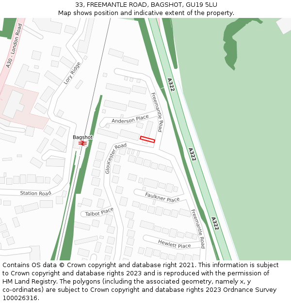 33, FREEMANTLE ROAD, BAGSHOT, GU19 5LU: Location map and indicative extent of plot