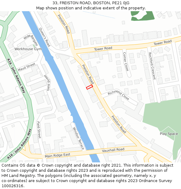 33, FREISTON ROAD, BOSTON, PE21 0JG: Location map and indicative extent of plot