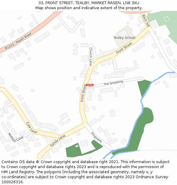 33, FRONT STREET, TEALBY, MARKET RASEN, LN8 3XU: Location map and indicative extent of plot