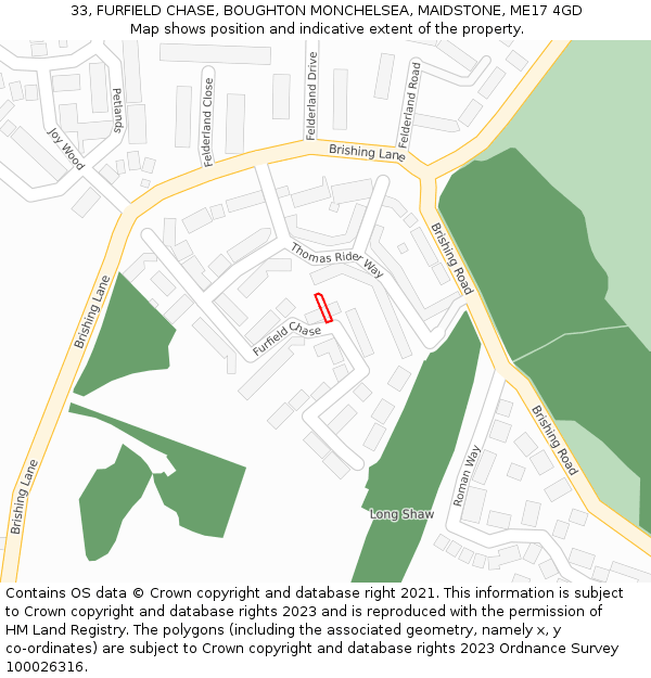 33, FURFIELD CHASE, BOUGHTON MONCHELSEA, MAIDSTONE, ME17 4GD: Location map and indicative extent of plot