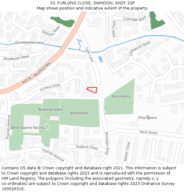 33, FURLONG CLOSE, SWINDON, SN25 1QP: Location map and indicative extent of plot