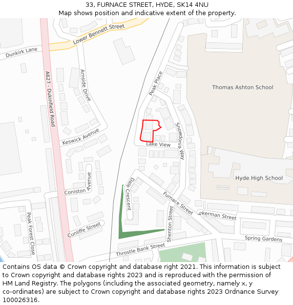 33, FURNACE STREET, HYDE, SK14 4NU: Location map and indicative extent of plot