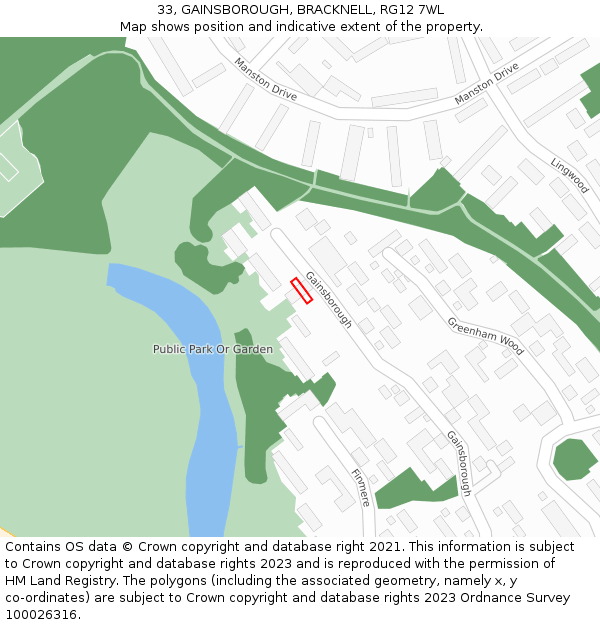 33, GAINSBOROUGH, BRACKNELL, RG12 7WL: Location map and indicative extent of plot