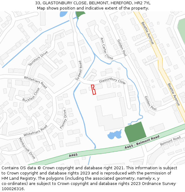 33, GLASTONBURY CLOSE, BELMONT, HEREFORD, HR2 7YL: Location map and indicative extent of plot