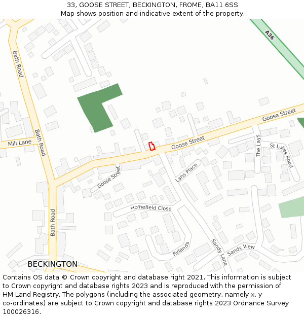33, GOOSE STREET, BECKINGTON, FROME, BA11 6SS: Location map and indicative extent of plot
