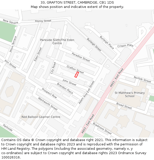 33, GRAFTON STREET, CAMBRIDGE, CB1 1DS: Location map and indicative extent of plot