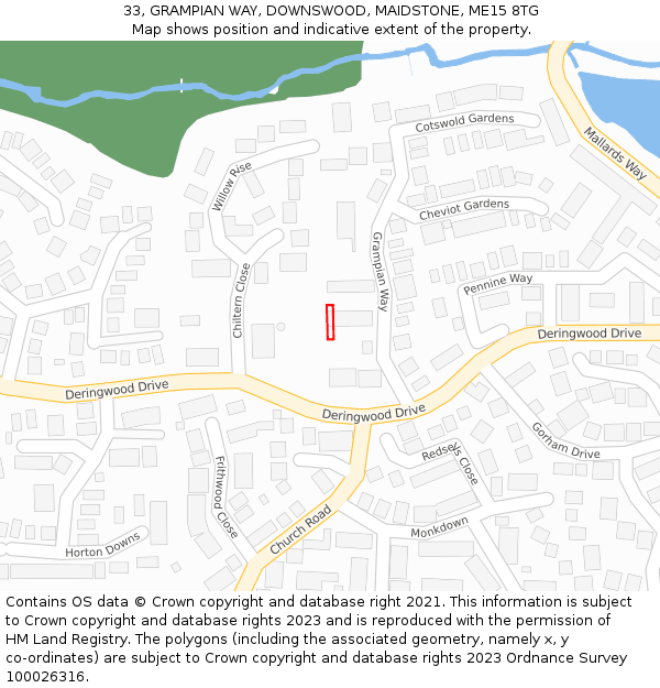 33, GRAMPIAN WAY, DOWNSWOOD, MAIDSTONE, ME15 8TG: Location map and indicative extent of plot