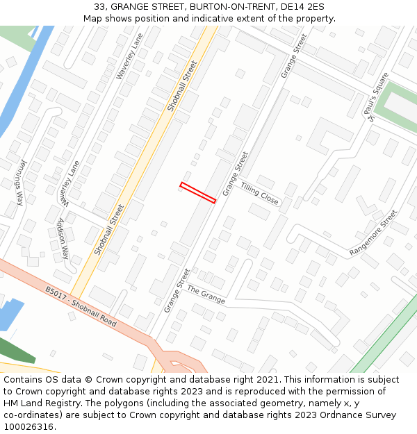 33, GRANGE STREET, BURTON-ON-TRENT, DE14 2ES: Location map and indicative extent of plot