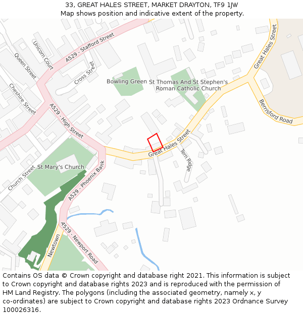 33, GREAT HALES STREET, MARKET DRAYTON, TF9 1JW: Location map and indicative extent of plot