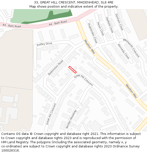 33, GREAT HILL CRESCENT, MAIDENHEAD, SL6 4RE: Location map and indicative extent of plot