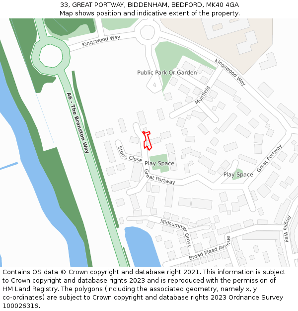33, GREAT PORTWAY, BIDDENHAM, BEDFORD, MK40 4GA: Location map and indicative extent of plot