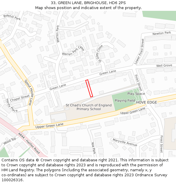33, GREEN LANE, BRIGHOUSE, HD6 2PS: Location map and indicative extent of plot
