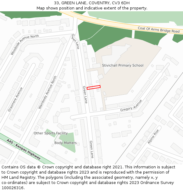 33, GREEN LANE, COVENTRY, CV3 6DH: Location map and indicative extent of plot