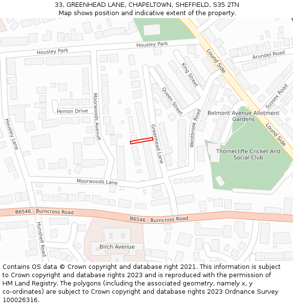 33, GREENHEAD LANE, CHAPELTOWN, SHEFFIELD, S35 2TN: Location map and indicative extent of plot