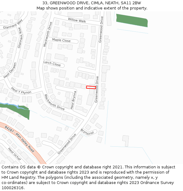 33, GREENWOOD DRIVE, CIMLA, NEATH, SA11 2BW: Location map and indicative extent of plot