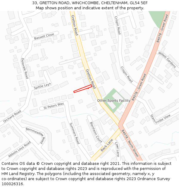 33, GRETTON ROAD, WINCHCOMBE, CHELTENHAM, GL54 5EF: Location map and indicative extent of plot