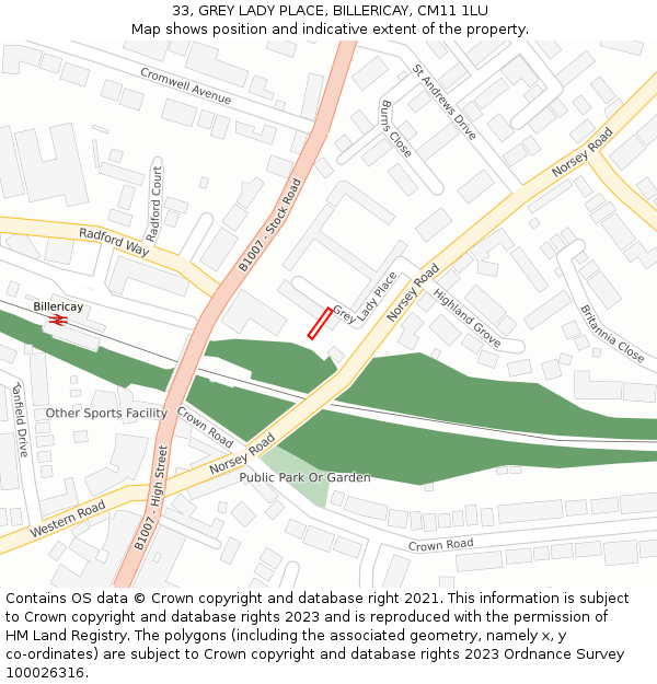 33, GREY LADY PLACE, BILLERICAY, CM11 1LU: Location map and indicative extent of plot
