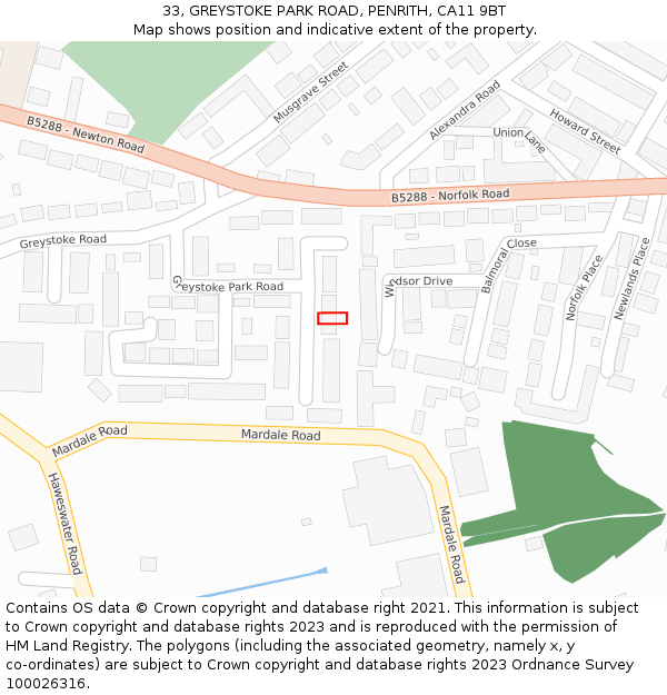 33, GREYSTOKE PARK ROAD, PENRITH, CA11 9BT: Location map and indicative extent of plot