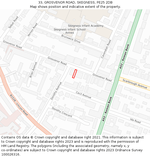 33, GROSVENOR ROAD, SKEGNESS, PE25 2DB: Location map and indicative extent of plot
