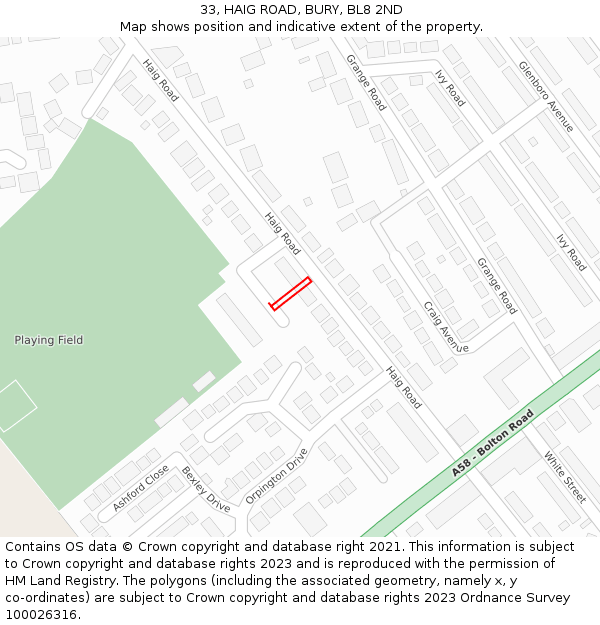 33, HAIG ROAD, BURY, BL8 2ND: Location map and indicative extent of plot