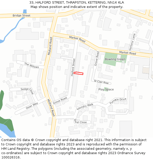 33, HALFORD STREET, THRAPSTON, KETTERING, NN14 4LA: Location map and indicative extent of plot
