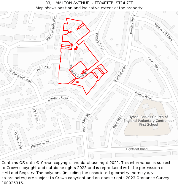33, HAMILTON AVENUE, UTTOXETER, ST14 7FE: Location map and indicative extent of plot