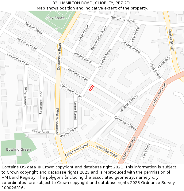 33, HAMILTON ROAD, CHORLEY, PR7 2DL: Location map and indicative extent of plot