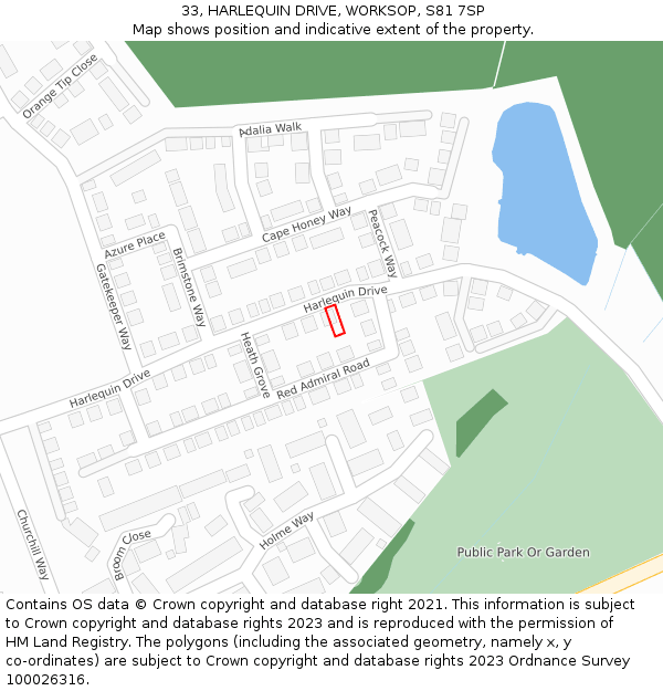 33, HARLEQUIN DRIVE, WORKSOP, S81 7SP: Location map and indicative extent of plot