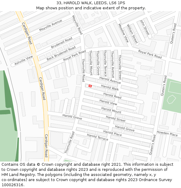 33, HAROLD WALK, LEEDS, LS6 1PS: Location map and indicative extent of plot