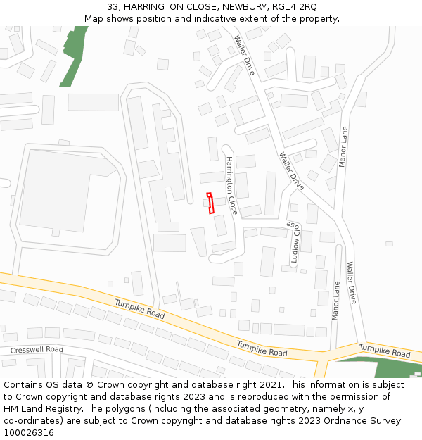 33, HARRINGTON CLOSE, NEWBURY, RG14 2RQ: Location map and indicative extent of plot