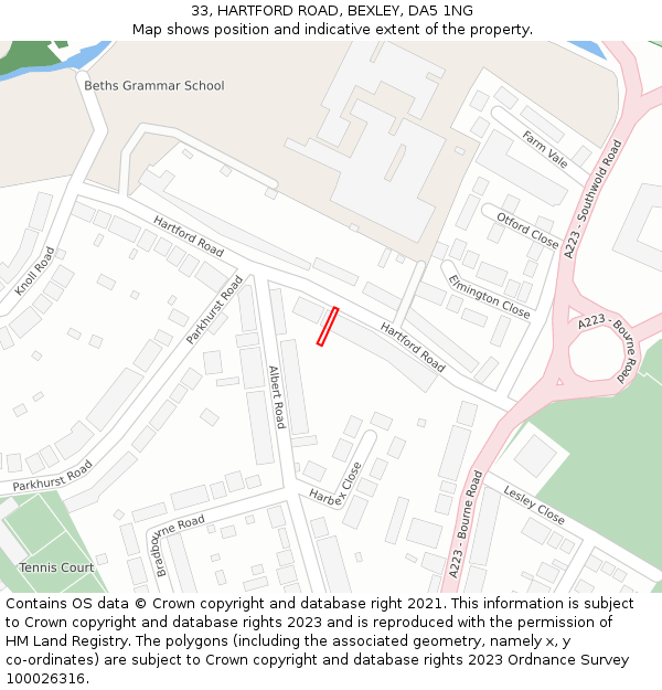 33, HARTFORD ROAD, BEXLEY, DA5 1NG: Location map and indicative extent of plot