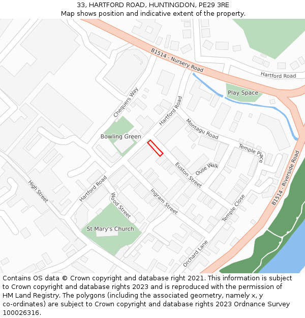 33, HARTFORD ROAD, HUNTINGDON, PE29 3RE: Location map and indicative extent of plot
