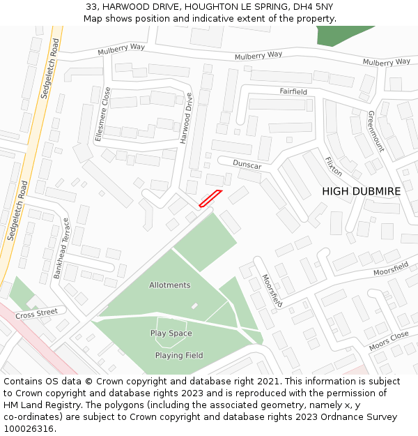 33, HARWOOD DRIVE, HOUGHTON LE SPRING, DH4 5NY: Location map and indicative extent of plot