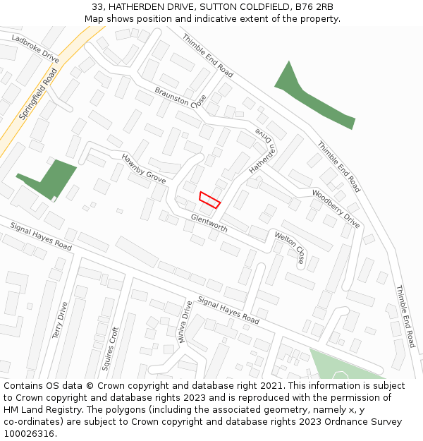 33, HATHERDEN DRIVE, SUTTON COLDFIELD, B76 2RB: Location map and indicative extent of plot