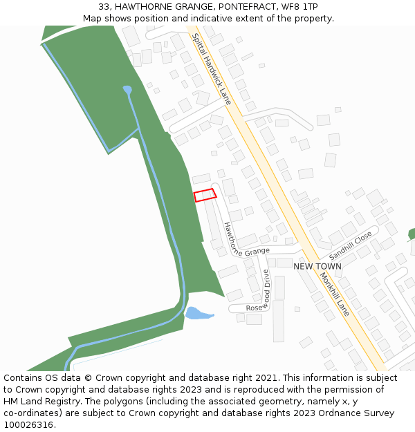 33, HAWTHORNE GRANGE, PONTEFRACT, WF8 1TP: Location map and indicative extent of plot