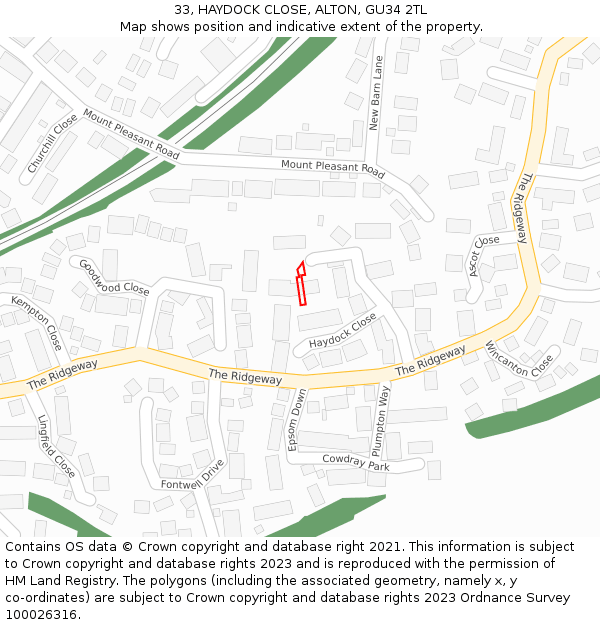 33, HAYDOCK CLOSE, ALTON, GU34 2TL: Location map and indicative extent of plot