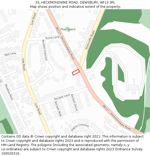 33, HECKMONDWIKE ROAD, DEWSBURY, WF13 3PL: Location map and indicative extent of plot