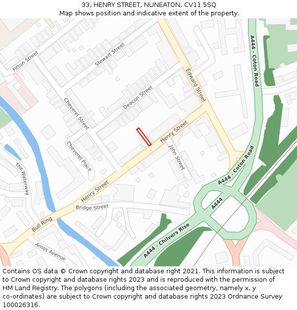 33, HENRY STREET, NUNEATON, CV11 5SQ: Location map and indicative extent of plot