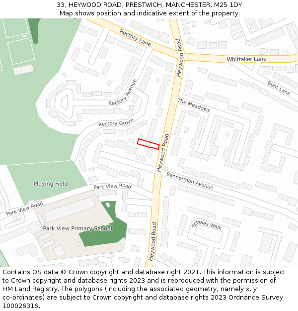 33, HEYWOOD ROAD, PRESTWICH, MANCHESTER, M25 1DY: Location map and indicative extent of plot