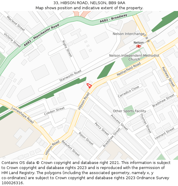 33, HIBSON ROAD, NELSON, BB9 9AA: Location map and indicative extent of plot