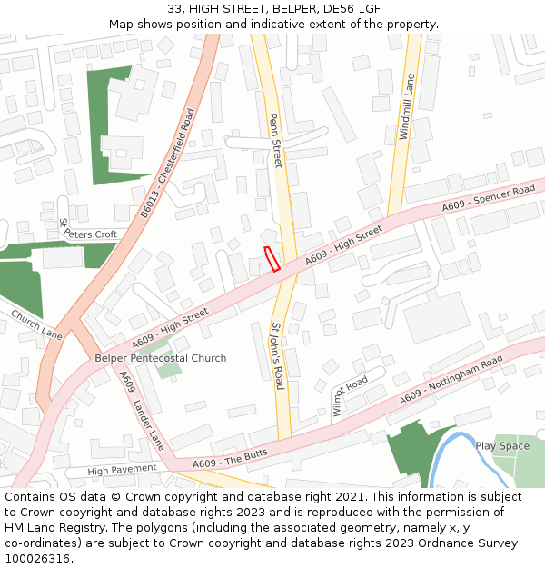 33, HIGH STREET, BELPER, DE56 1GF: Location map and indicative extent of plot