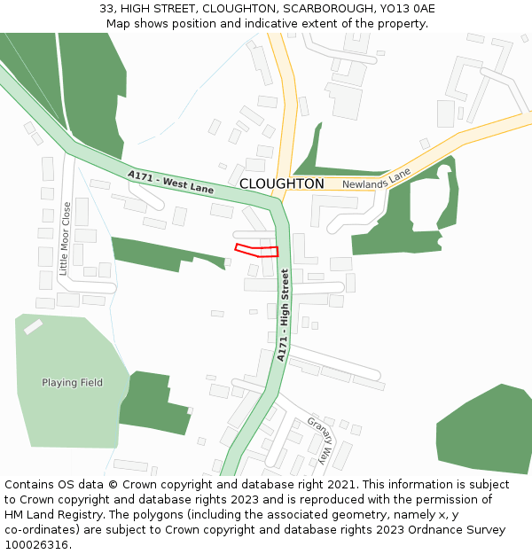 33, HIGH STREET, CLOUGHTON, SCARBOROUGH, YO13 0AE: Location map and indicative extent of plot