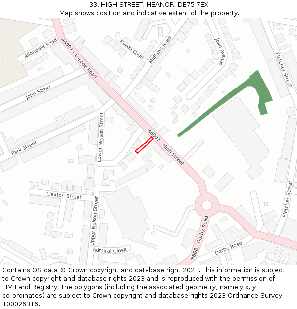 33, HIGH STREET, HEANOR, DE75 7EX: Location map and indicative extent of plot
