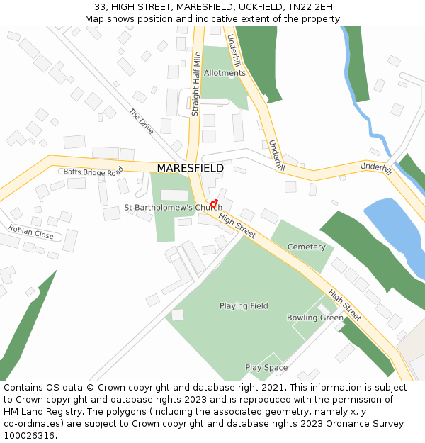 33, HIGH STREET, MARESFIELD, UCKFIELD, TN22 2EH: Location map and indicative extent of plot