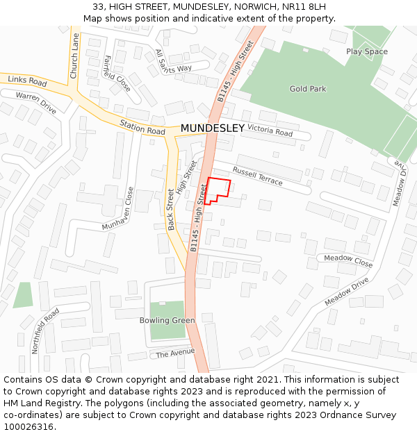 33, HIGH STREET, MUNDESLEY, NORWICH, NR11 8LH: Location map and indicative extent of plot
